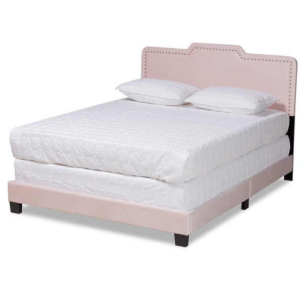 Baxton Studio Benjen Modern and Contemporary Glam Light Pink Velvet Fabric Full Size Panel Bed 183-11263-Zoro